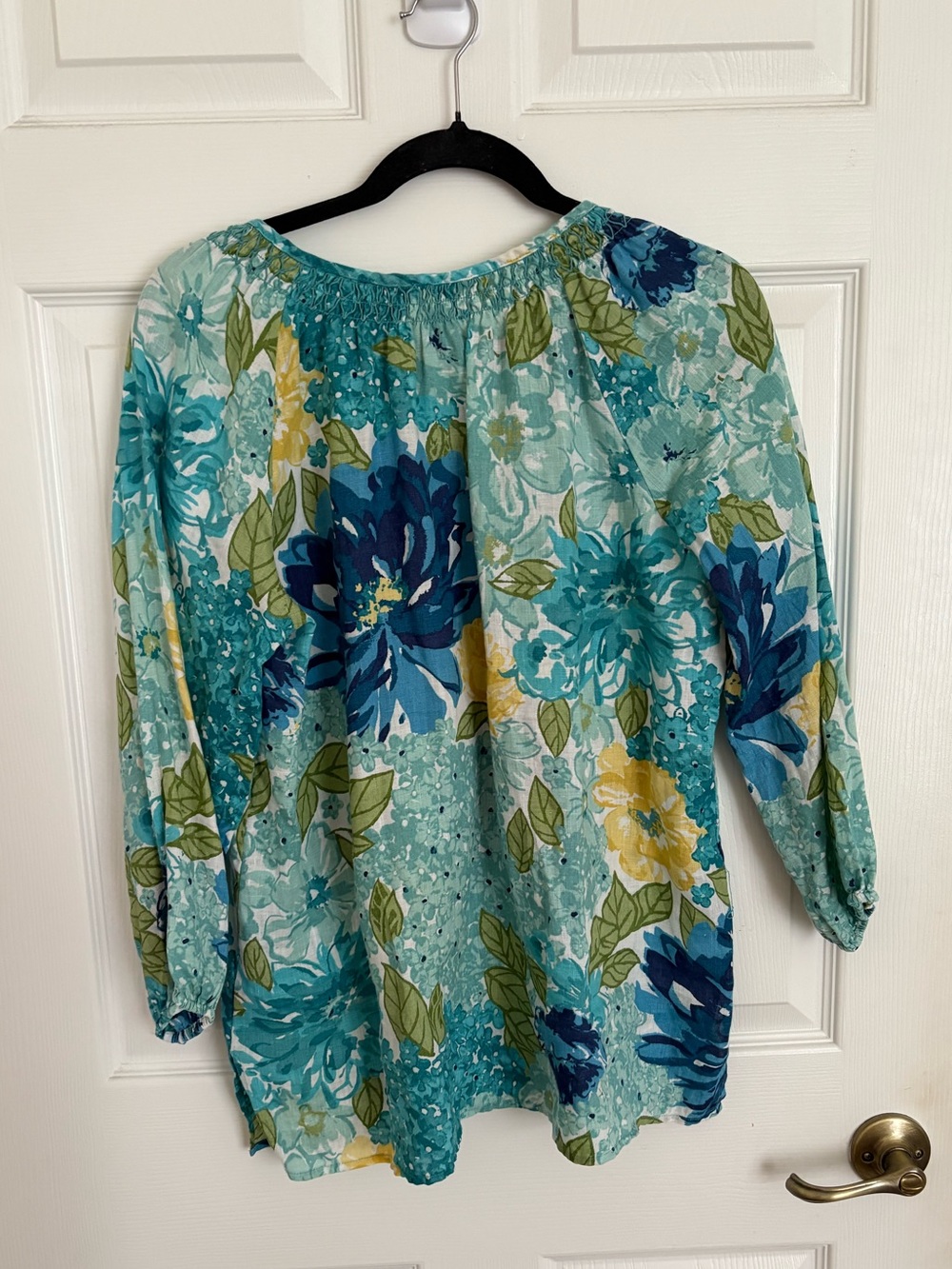 Charter Club Aqua Floral Peasant Top - Picture 3 of 3